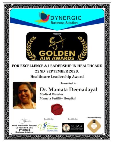 GOLDEN AWARD FOR Dr. MAMATA MADAM